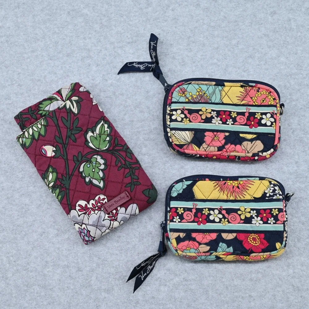 Vera Bradley 3pc Lot Eyeglass Case Happy Snails Coin Purse Bordeaux Blooms Zip - Picture 3 of 8